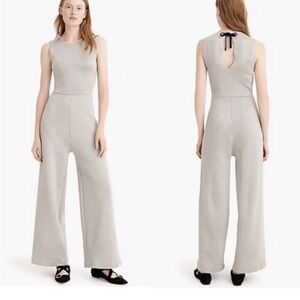 J.Crew Women's Sleeveless Lurex Silver Knit Jumpsuit wide leg Velvet Tie small